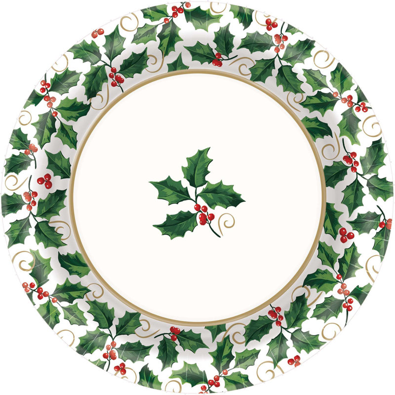 Amscan Christmas Seasonal Holly Paper Dinner Plate Wayfair